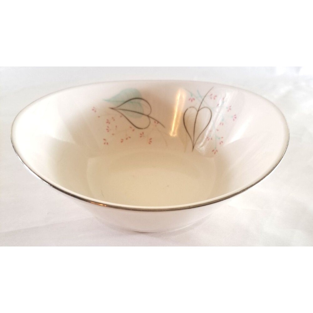 Homer Laughlin Triumph Woodland Serving Vegetable Bowl MCM Aqua Pink 7.5" Retro